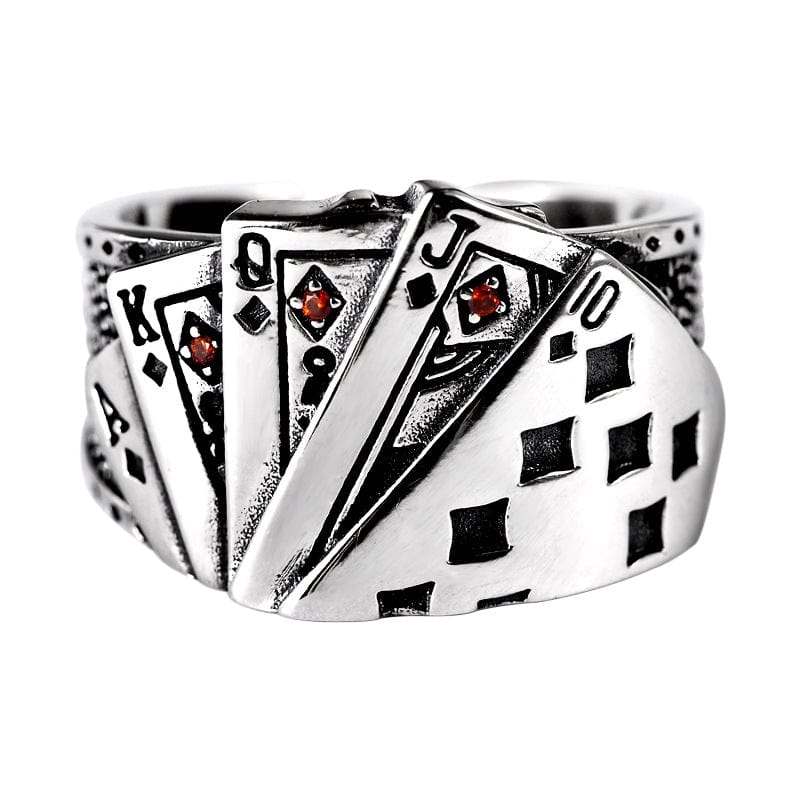 SILVER Adjustable STRAIGHT FLUSH POKER CARDS SILVER RING