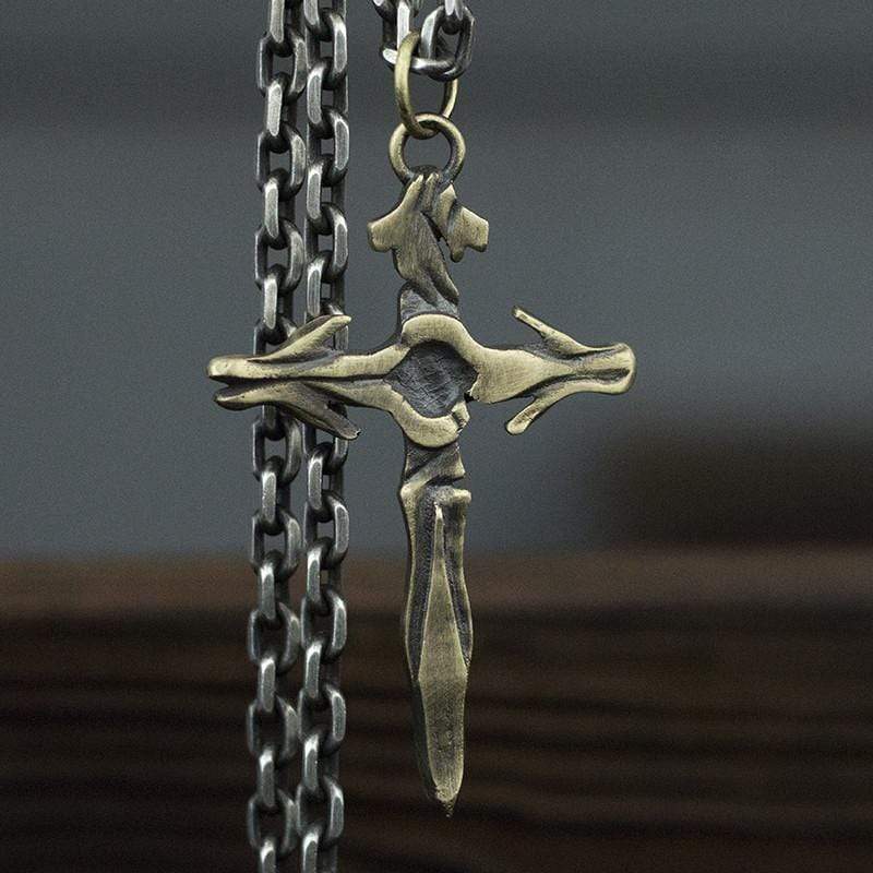 SILVER PENDANT ANCIENT CROSS BRASS SILVER NECKLACE