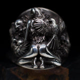 SILVER RING 7 CUSTOMIZED-NAKED LADY & CROWS SKULL SILVER RING