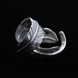 SILVER RING adjustable(7-12) HANDMADE FEATHER SILVER  RING