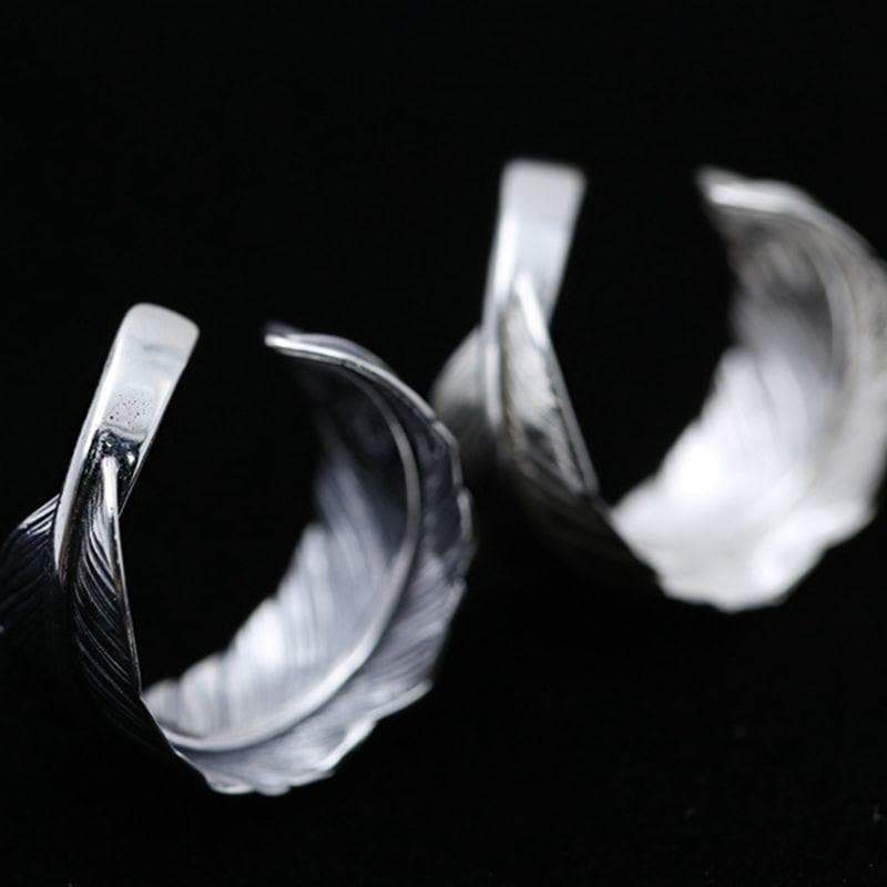 SILVER RING adjustable(7-12) HANDMADE FEATHER SILVER  RING