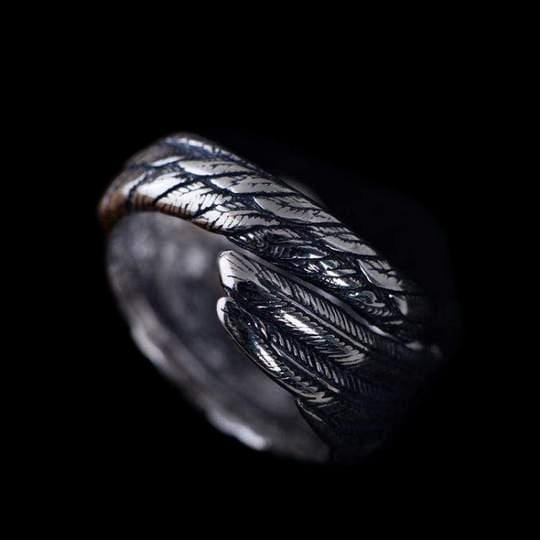 SILVER RING adjustable CARVED FEATHER SILVER RING