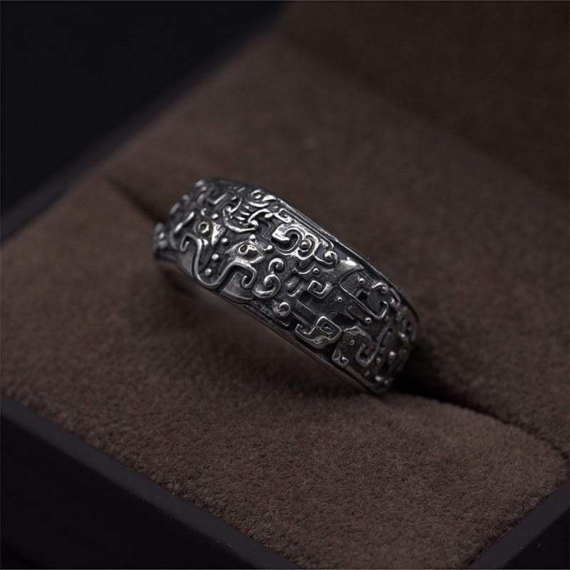 SILVER RING adjustable RETRO HOLY BEAST SILVER OPEN RING