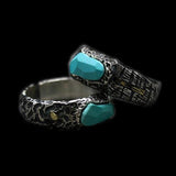 SILVER RING ADJUSTABLE TURQUOISE METEORITE CRATER SILVER RING