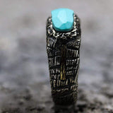SILVER RING ADJUSTABLE TURQUOISE METEORITE CRATER SILVER RING