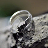 SILVER RING adjustable VINTAGE EAGLE FEATHER SILVER RING