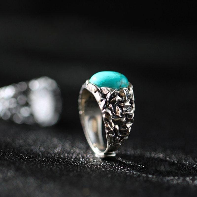 SILVER RING Adjustable VINTAGE INLAID OVAL TURQUOISE SILVER RING
