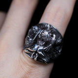 SILVER RING CUSTOMIZED-NAKED LADY & CROWS SKULL SILVER RING