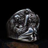 SILVER RING CUSTOMIZED-NAKED LADY & CROWS SKULL SILVER RING