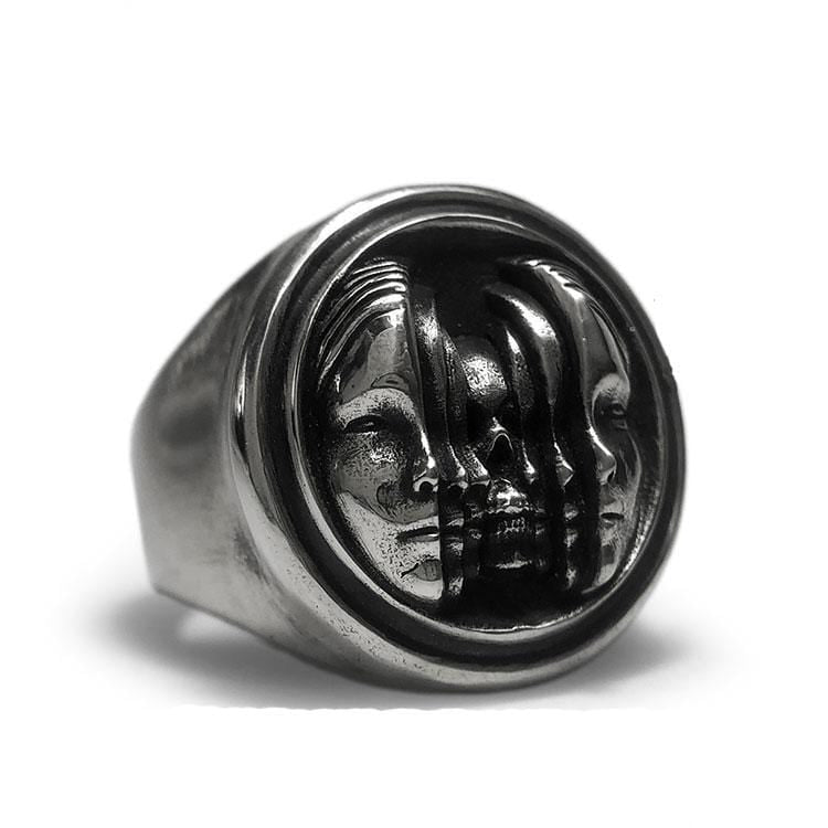 SILVER RING CUSTOMIZED-SKULL WITH MULTIPILE BEAUTY SKIN MASK SILVER RING