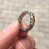 SILVER RING silver&gold / 5 HANDMADE 22K GILT TEXTURED COUPLE RING