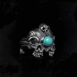 SILVER RING Turquoise included HANDMADE THREE SKULL TURQUOISE SILVER RING
