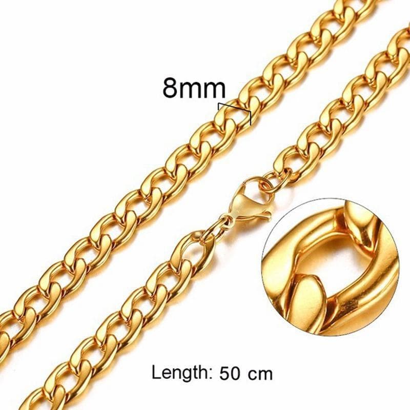 STAINLESS STEEL Chains GOLD / 8mm / 50cm SOLID CURB CHAIN STAINLESS STEEL CHAIN