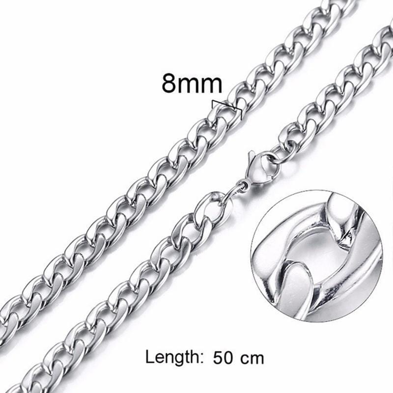 STAINLESS STEEL Chains SILVER / 8mm / 50cm SOLID CURB CHAIN STAINLESS STEEL NECKLACE