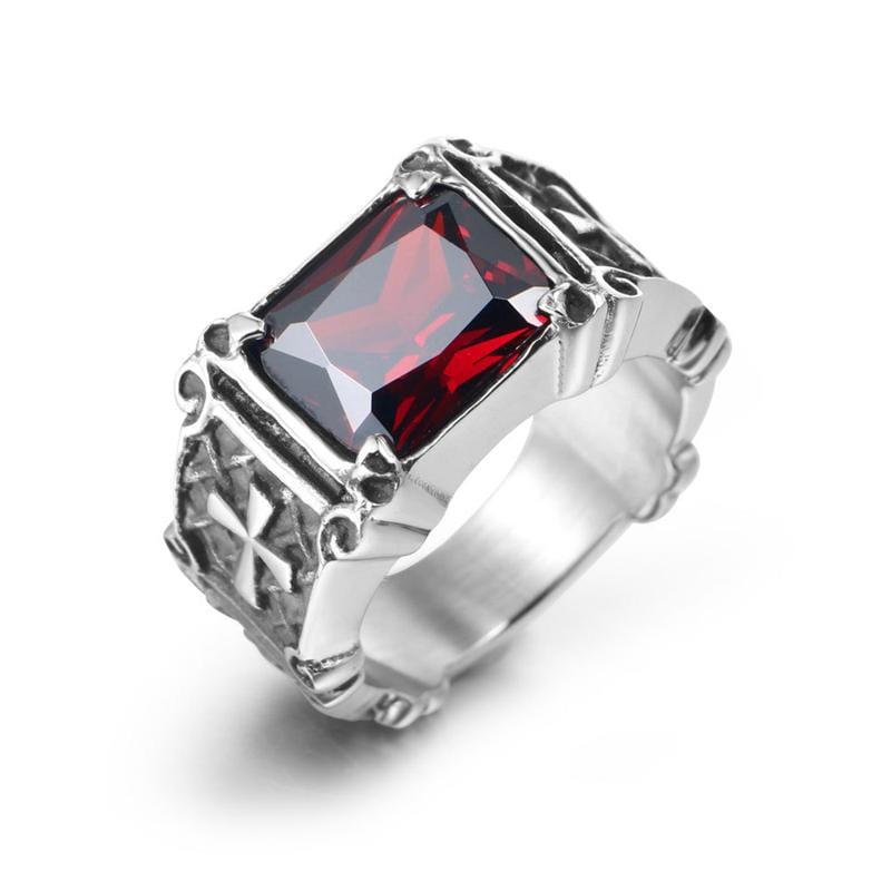 STAINLESS STEEL GOTHIC CROSS GEMSTONE INDEX RING