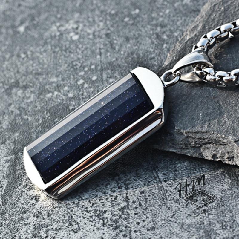 STAINLESS STEEL NECKLACE BLUE SANDSTONE STAINLESS STEEL NECKLACE
