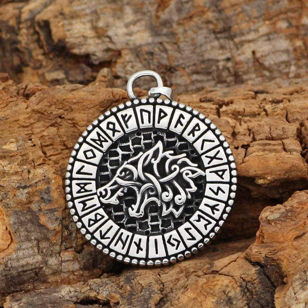 STAINLESS STEEL NECKLACE VIKING WOLF RUNE PENDANT