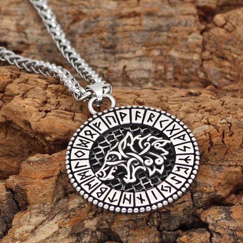 STAINLESS STEEL NECKLACE VIKING WOLF RUNE PENDANT