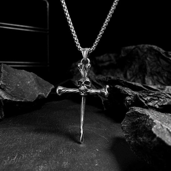 STAINLESS STEEL NECKLACE With a chain (60cm) RETRO BIKER ROCK SKULL NECKLACE