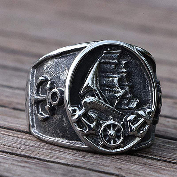 STAINLESS STEEL NORDIC VIKING PIRATE SAILBOAT RING