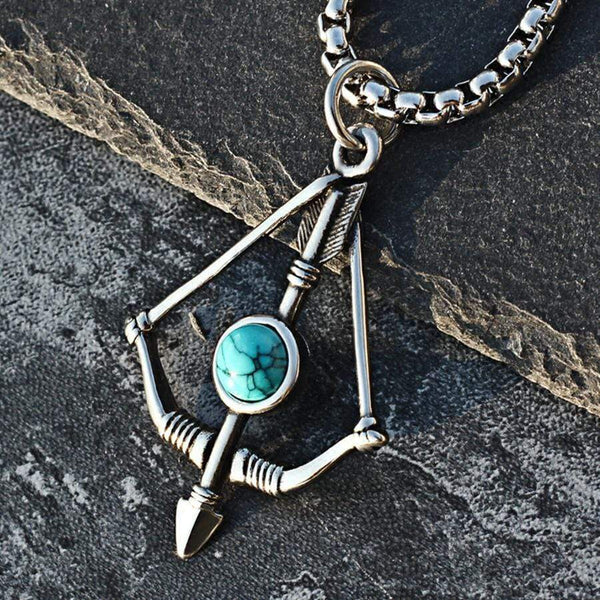 STAINLESS STEEL PENDANT BOW AND ARROW TURQUOISE STAINLESS STEEL PENDANT