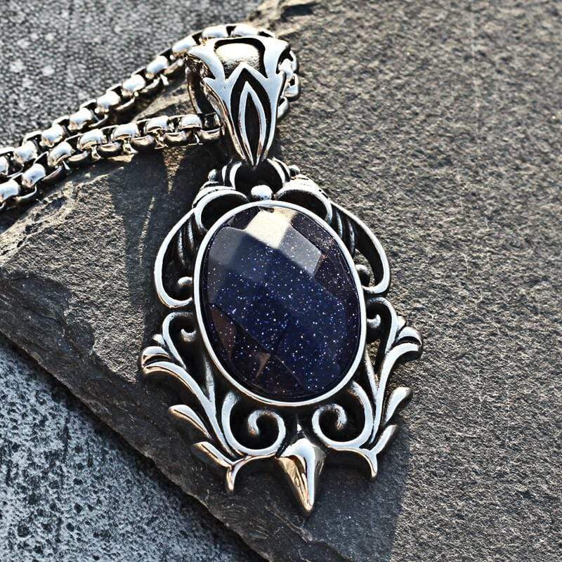 STAINLESS STEEL PENDANT Pendant Only PUNK CARVED BLUE SANDSTONE PENDANT