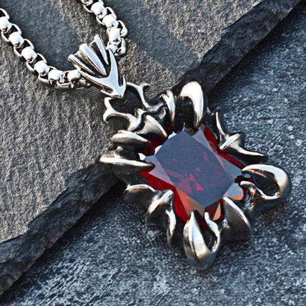 STAINLESS STEEL PENDANT Pendant Only PUNK DRAGON CLAW RUBY STAINLESS STEEL NECKLACE