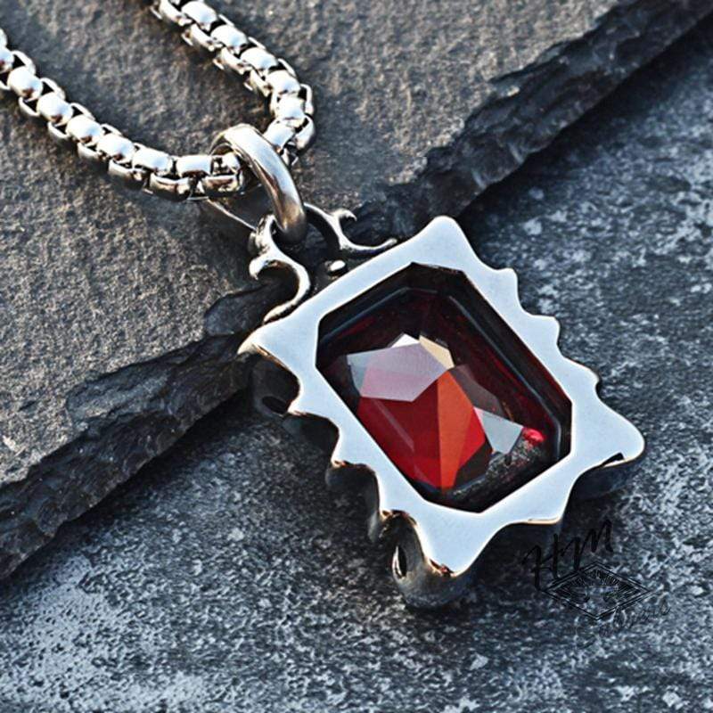STAINLESS STEEL PENDANT PUNK DRAGON CLAW RUBY STAINLESS STEEL NECKLACE
