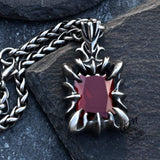 STAINLESS STEEL PENDANT PUNK DRAGON CLAW RUBY STAINLESS STEEL NECKLACE