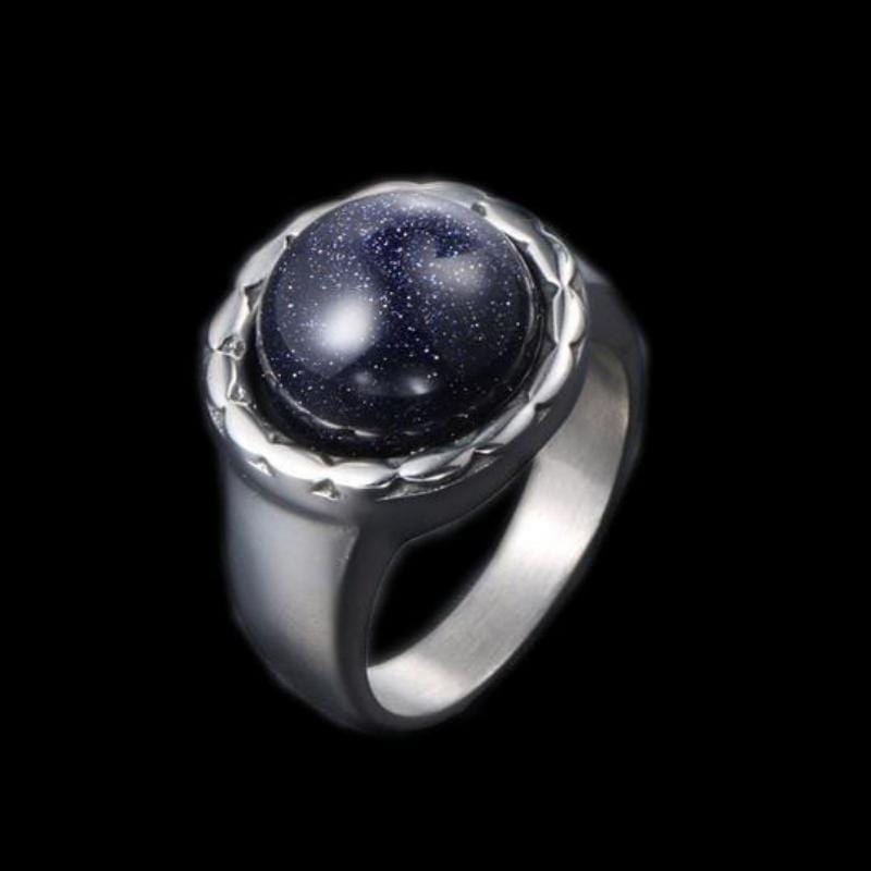 STAINLESS STEEL RING 7 / A VINTAGE SPARKLING BLUE SANDSTONE STAINLEE STEEL RING