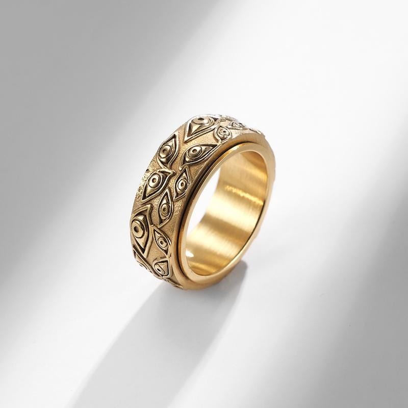 STAINLESS STEEL RING 7 / GOLD VINTAGE ROTATABLE EYE STAINLESS STEEL RING