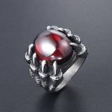 STAINLESS STEEL RING 7 / RED VINTAGE DRAGON CLAW GEMSTONE RING