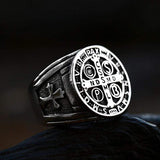 STAINLESS STEEL RING ST. BENEDICT CROSS  STAINLESS STEEL RING