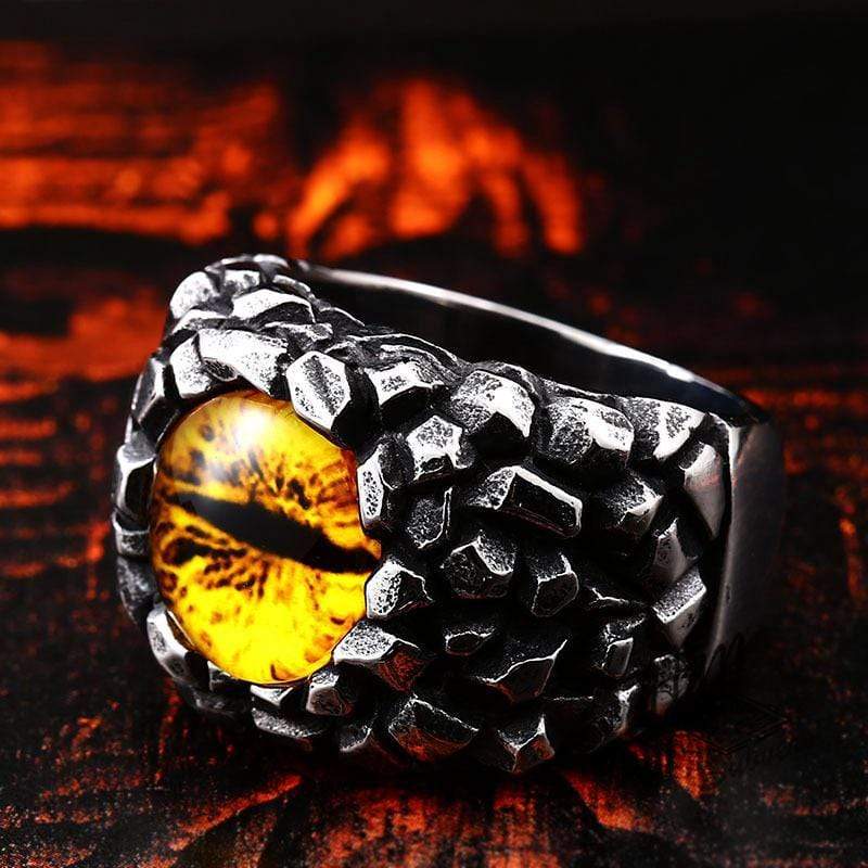 STAINLESS STEEL RING 7 / YELLOW VINTAGE DEVIL'S EYE STAINLESS STEEL RING