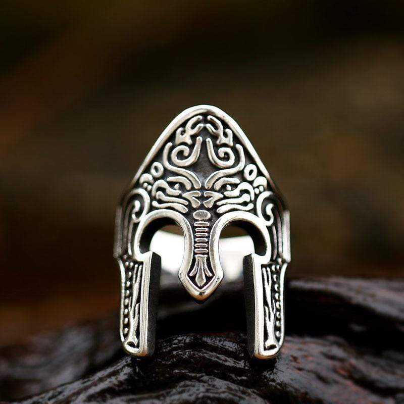 STAINLESS STEEL RING 8 SPARTAN CARVED  MASK STAINLESS STEEL RING