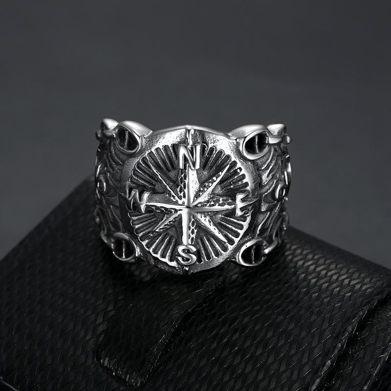 STAINLESS STEEL RING 9 VINTAGE PIRATE COMPASS STAINLESS STEEL RING