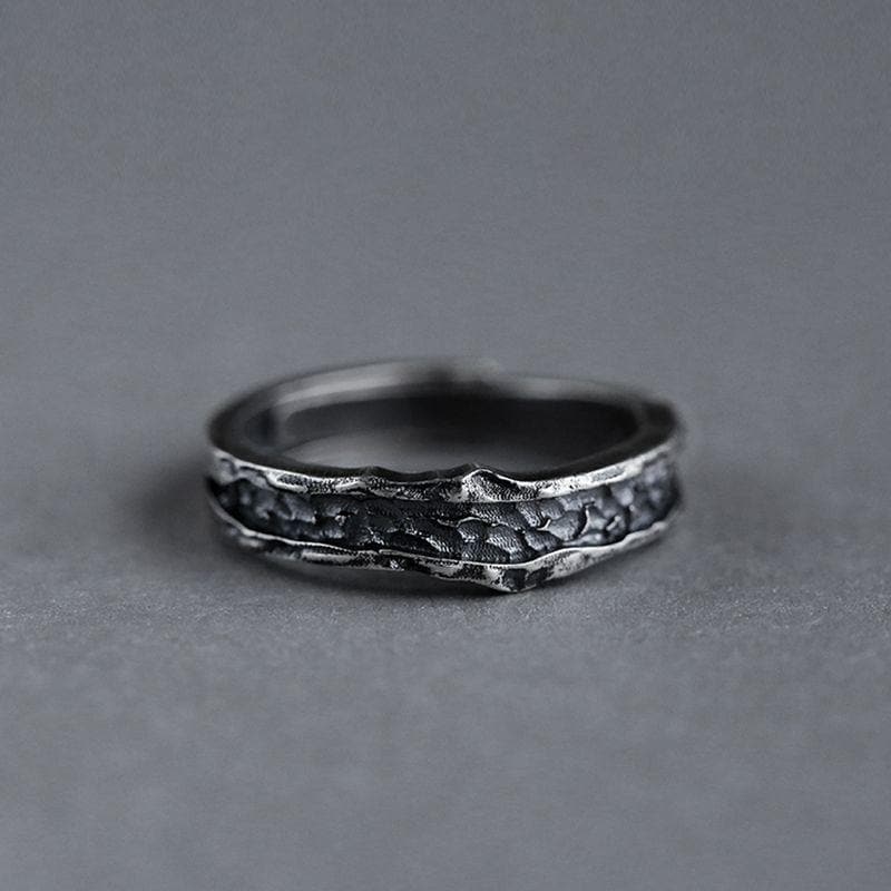 STAINLESS STEEL RING adjustable / Silver ABYSS PATTERN STAINLESS STEEL RING