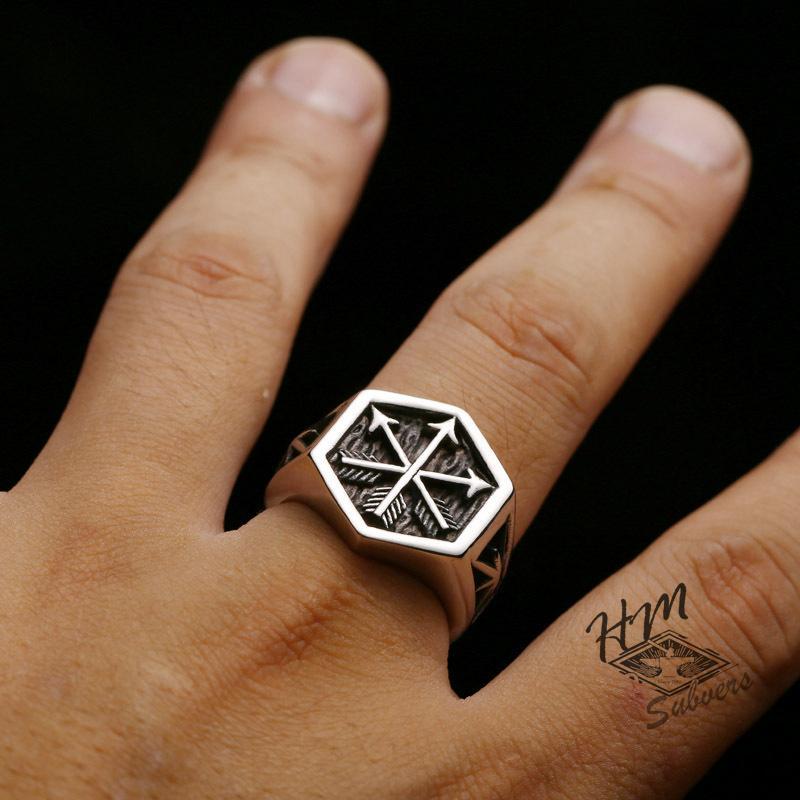 STAINLESS STEEL RING HEXAGON ARROWS STAINLESS STEEL RING