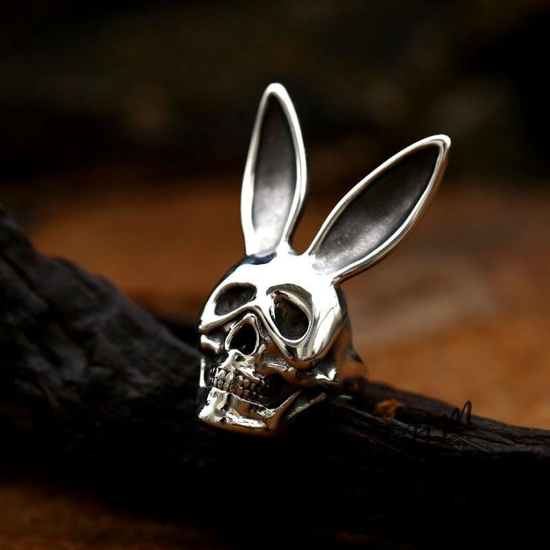 SKULL WITH RABBIT EARS STAINLESS STEEL RING - HMsubvers
