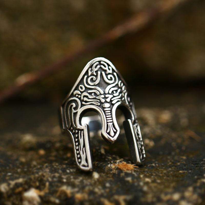STAINLESS STEEL RING SPARTAN CARVED  MASK STAINLESS STEEL RING