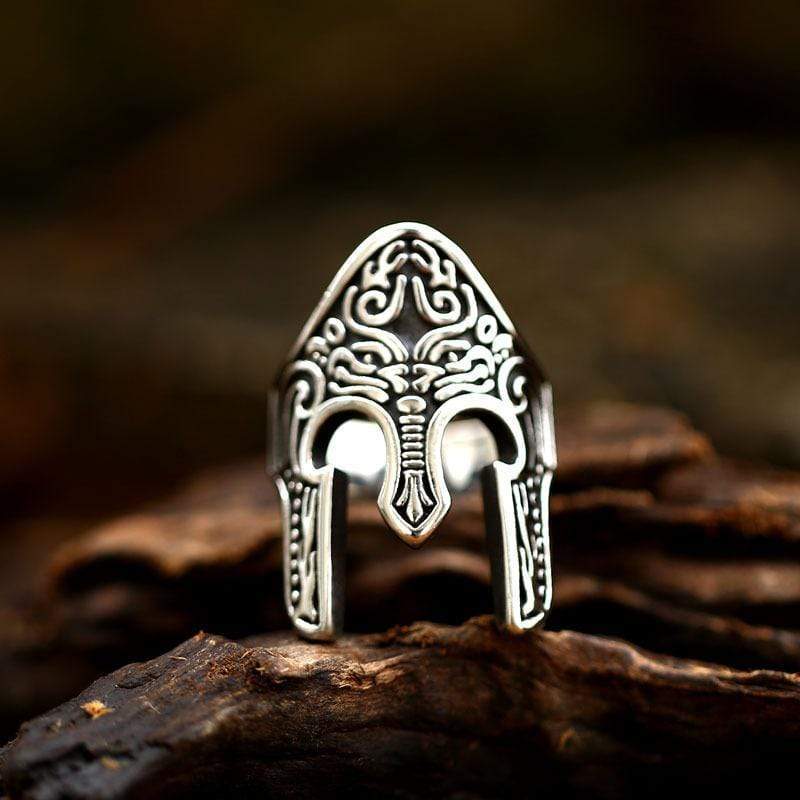 STAINLESS STEEL RING SPARTAN CARVED  MASK STAINLESS STEEL RING