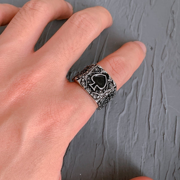 STAINLESS STEEL RING VINTAGE CARVED POKER STAINLESS STEEL RING