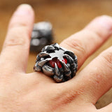 STAINLESS STEEL RING VINTAGE DRAGON CLAW AND GEMSTONE STAINLESS STEEL RING