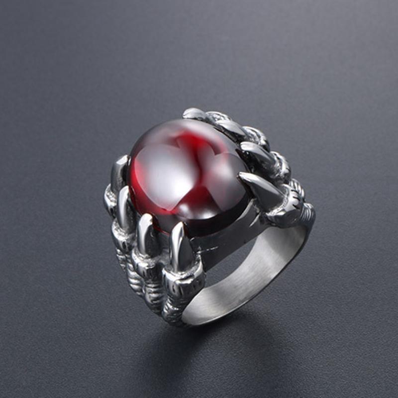 STAINLESS STEEL RING VINTAGE DRAGON CLAW GEMSTONE RING