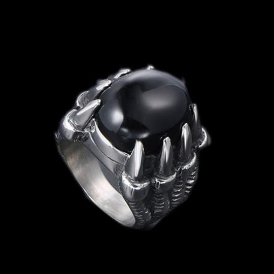 STAINLESS STEEL RING VINTAGE DRAGON CLAW GEMSTONE RING