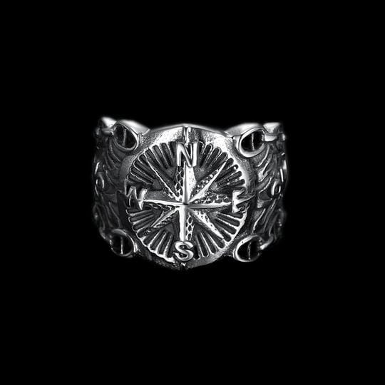 STAINLESS STEEL RING VINTAGE PIRATE COMPASS STAINLESS STEEL RING