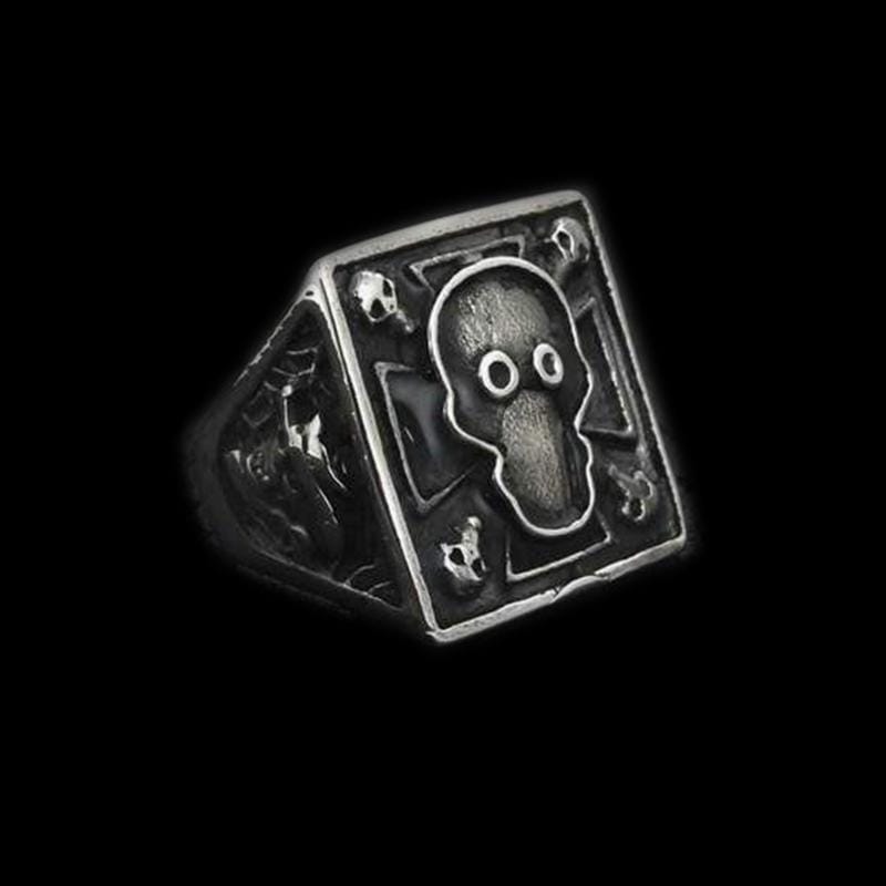 STAINLESS STEEL RING VINTAGE SKULL FACE SQUARE STAINLESS STEEL RING